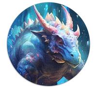 Puzzles 1000 pièces pour Adultes Tricératops Bleu Puzzles Ronds 1000 pièces pour Adultes pour Adolescents et Ados, pour Anniversaire et Vacances 67,5 x 67,5 cm