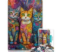 Puzzles 1000 pièces pour Adultes Trois Chats, Anti-Stress, défi Difficile, Chaque pièce est Unique - Jeu Familial Stimulant et Amusant (38x26cm)