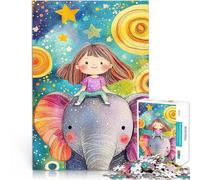 Puzzles 1000 pièces pour Adultes Une Fille chevauchant Un éléphant dans l'espace Jeux Amusants Décoration Parfaite 75x50cm