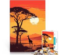 Puzzles 1000 pièces pour Adultes Une Girafe Solitaire au Coucher du Soleil Casse-tête pour Anniversaire et Cadeaux Uniques 38x26cm
