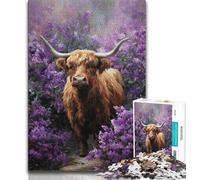 Puzzles 1000 pièces pour Adultes : Vache des Highlands Lavande, stimulez Votre Cerveau, Jouets addictifs pour cultiver la Patience, Collection d'artistes, Beaux-Arts (38x26cm)