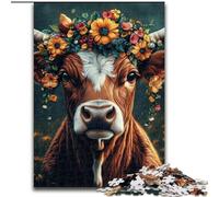 Puzzles 1000 pièces pour Adultes Vache Fleurie, à partir de 14 Ans Chaque pièce est Unique Un Jeu Amusant et Stimulant pour Toute la Famille Bon Cadeau (Taille 50x75cm)