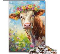 Puzzles 1000 pièces pour Adultes Vache Fleurie, Jeux éducatifs et décoration d'intérieur, idéal comme Cadeau pour Toute la Famille (Taille 50x75cm)