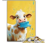 Puzzles 1000 pièces pour Adultes Vache Mangeant Un gâteau Puzzles Adultes 1000 pièces Jouets Cadeau Éducatif Intellectuel Décompressant Amusant Jeu Familial (Taille 26x38cm)