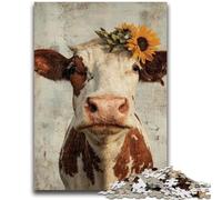 Puzzles 1000 pièces pour Adultes Vaches et tournesols 1000 pièces pour Adolescents, avec Affiche et fiche de Questions correspondantes pour Les 14 Ans et Plus (38x26cm)
