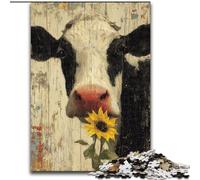 Puzzles 1000 pièces pour Adultes Vaches et Tournesols 26x38cm Un Casse-tête Stimulant pour Les Adolescents, Un Jeu interactif Amusant en Famille