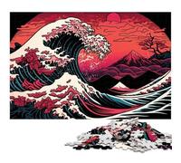 Puzzles 1000 pièces pour Adultes Vagues japonaises en Carton, Jeu de réflexion interactif en Famille, adapté aux 14 Ans et Plus, 26x38cm / 10,23x14,96 Pouces