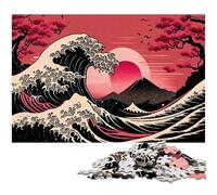 Puzzles 1000 pièces pour Adultes, Vagues japonaises fantastiques, Puzzles en Bois, Casse-tête Haute difficulté pour Adolescents 50x75cm / 19,68x29,52 Pouces