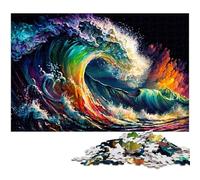 Puzzles 1000 pièces pour Adultes, Vagues océaniques colorées, Puzzles en Bois, Jeu interactif Familial, Cadeau Artisanal avec Illustrations colorées 50x75cm / 19,68x29,52 Pouces