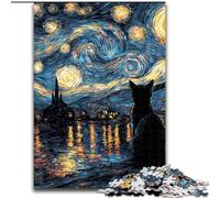 Puzzles 1000 pièces pour Adultes Van Gogh Ciel Nocturne Chat Noir, Jouets éducatifs Anti-Stress pour renforcer l'amour Entre Couples (Taille 50x75cm)
