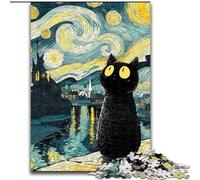 Puzzles 1000 pièces pour Adultes Van Gogh Ciel Nocturne Chat Noir Puzzles 1000 pièces pour Adultes Casse-tête Stimulant, soirée de Jeux en Famille (Taille 26x38cm)