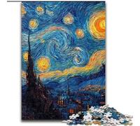 Puzzles 1000 pièces pour Adultes Van Gogh Ciel Nocturne Chat Noir Puzzles en Bois pour Anniversaires, Vacances et Occasions spéciales (Taille 50x75cm)