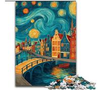 Puzzles 1000 pièces pour Adultes Ville sous Le Ciel Nocturne Puzzles pour Adultes 50X75CM Casse-tête Stimulant à Faire soi-même, Jeu Familial Parfait ou Cadeau décoratif