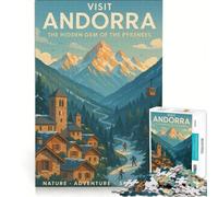 Puzzles 1000 pièces pour Adultes Visit Andorra Travel Poster | Analyse et logique Interaction parent-enfant Cadeaux uniques pour un anniversaire et Noël 38x26cm