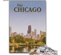 Puzzles 1000 pièces pour Adultes Visit Chicago Jeux éducatifs Décoration d'intérieur Collection Artistes, Beaux-Arts (26x38cm) 1000pcs