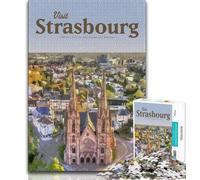 Puzzles 1000 pièces pour Adultes Visite de Strasbourg, Jeu Stimulant et ludique en Famille, Cadeau d'anniversaire, décoration Murale pour Les 14 Ans et Plus 38x26cm