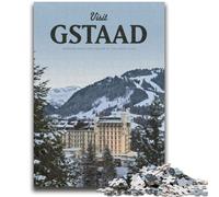 Puzzles 1000 pièces pour Adultes Visitez Gstaad 1000 pièces pour Adolescents, Jeu de Quiz, décoration Murale, Cadeaux d'anniversaire et de Noël Uniques (50x75cm)