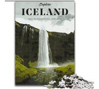 Puzzles 1000 pièces pour Adultes Visitez l'Islande, Jouets de Divertissement Familial avec Affiche et fiche de Questions Assorties (26x38cm) 1000 pièces