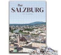 Puzzles 1000 pièces pour Adultes Visitez Salzbourg 1000 pièces pour Adolescents, avec Affiche et fiche de Questions-réponses (à partir de 14 Ans) (50x75cm)