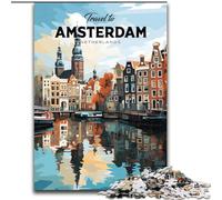 Puzzles 1000 pièces pour Adultes Voyage à Amsterdam Jeu Familial Soulagement du Stress Défi Difficile Cadeaux du Père Noël Secret (50x75cm) 1000pcs