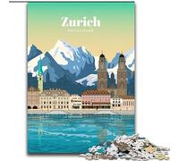 Puzzles 1000 pièces pour Adultes Voyage à Zurich Jeu Familial Soulagement du Stress Défi Difficile Cadeaux du Père Noël Secret (50x75cm) 1000pcs