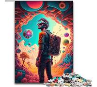 Puzzles 1000 pièces pour Adultes Voyageur du Temps psychédélique en Bois, Jeu Familial interactif, Convient aux 14 Ans et Plus 50x75cm Un pour Noël ou Un Anniversaire