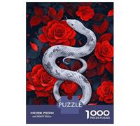 Puzzles 1000 Pièces pour Adultes White Serpent Among Crimson Roses Puzzle Adulte, Jouet, Décoration Murale, Décoration Intérieure, Idéal comme Cadeau pour Toute La Famille 52x38cm/1000pcs