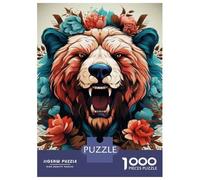 Puzzles 1000 Pièces pour Adultes Wild Bear Floral Art Print Puzzle Adulte, Jeu Manuel, Décoration Murale, Cadeaux pour Amis Et Famille 70x50cm/1000pcs