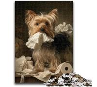 Puzzles 1000 pièces pour Adultes Yorkshire Terrier Jouant avec du Papier Toilette Convient aux 14 Ans et Plus Jeu éducatif pour Anniversaire et Noël 26x38cm