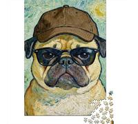 Puzzles 1000 Pièces Pug Dog Art Print Puzzles pour Adultes - Modèle À Assembler - Défi Éducatif - Cadeau d'anniversaire Unique 38x26cm/1000pcs