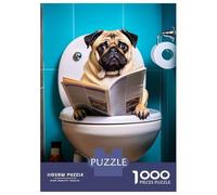 Puzzles 1000 Pièces Pug Dog on The Toilet(2) Puzzles pour Adultes - Jeu Manuel - Idées De Détente À La Maison - Cadeaux De Noël Et d'anniversaire 52x38cm/1000pcs