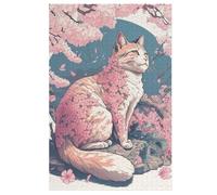 Puzzles 1000 Pièces Puzzle Chat en Fleurs de Cerisier du Japon pour Adultes Et Adolescents Puzzles sur Planche De Bois Excellent Cadeau pour Adultes Et Enfants