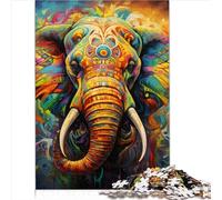 Puzzles 1000 pièces Puzzles éléphant psychédélique pour Adultes Puzzle en Bois Puzzle Durable pour Adultes Puzzles Difficiles et durs (50x75 cm)