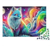 Puzzles 1000 pièces Renard de lumière pour Adultes, Renard Arc-en-Ciel, Neuf queues, Lune, Premium épais Robuste Vibrant Stimulant Anti-Stress Jeu Familial Cadeau 38x26cm