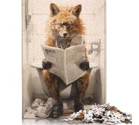Puzzles 1000 pièces Renard Mignon sur Les Toilettes pour Adultes | | Puzzles Amusants en Famille pour Adultes, Cadeaux de Noël, Jeux intellectuels (38 x 26 cm)