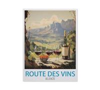 Puzzles 1000 Pièces，Route des Vins Alsace Vintage Travel Poster，Éducatif Intellectuel Décompressant Jouet Puzzles Amusant Jeu De Famille pour Enfants Adultes（75x50cm）-AR78