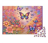 Puzzles 1000 pièces Scène de Papillon et Fleur colorée Adultes, Papillons Arc-en-Ciel Paillettes Fleurs Premium épais Robuste Vibrant Stimulant Difficile Anti-Stress Cadeau Familial 38x26cm