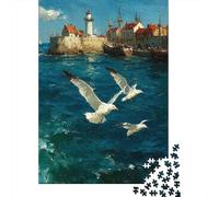 Puzzles 1000 Pièces Seagulls Over Ocean Painting Puzzle pour Adolescents Améliore La Mémoire Difficile Et Stimulant Casse-tête Jeux De Réflexion en Famille 70x50cm/1000pcs