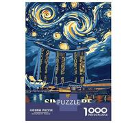Puzzles 1000 Pièces Singapore Cityscape Starry Night Art Puzzles pour Adultes - Modèle À Assembler - Défi Éducatif - Cadeau d'anniversaire Unique 38x26cm/1000pcs