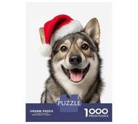 Puzzles 1000 Pièces Smiling Swedish Vallhund Dog with Santa Hat Puzzles pour Adultes - Jeu Manuel - Idées De Détente À La Maison - Cadeaux De Noël Et d'anniversaire 38x26cm/1000pcs