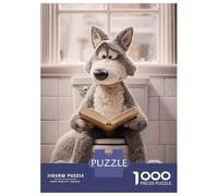 Puzzles 1000 Pièces Stuffed Wolf Reading on Toilet Puzzles pour Adultes - Modèle À Assembler - Défi Éducatif - Cadeau d'anniversaire Unique 38x26cm/1000pcs