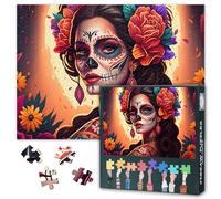 Puzzles 1000 pièces Sugar Skull Girl - Puzzles pour Adultes Cadeaux Puzzle Défi Fille avec Tête de Mort Maquillage et Fleurs sur la Tête pour Adultes Décoration de Maison Jeux de Famille 50 cm x 70 cm