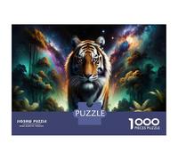 Puzzles 1000 Pièces Tiger Fantasy Forest Art Print Puzzles pour Adultes - Jeu Manuel - Idées De Détente À La Maison - Cadeaux De Noël Et d'anniversaire 38x26cm/1000pcs