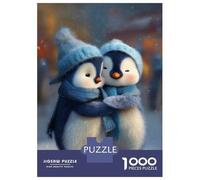 Puzzles 1000 Pièces Two Cute Penguins Hugging in Winter Puzzles pour Adultes - Jeu Manuel - Idées De Détente À La Maison - Cadeaux De Noël Et d'anniversaire 52x38cm/1000pcs