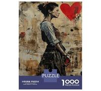 Puzzles 1000 Pièces Urban Artwork Woman with Heart Puzzles pour Adultes Jeux Relaxants Défi Difficile Activités Amusantes À La Maison, 52x38cm/1000pcs