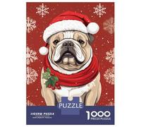 Puzzles 1000 Pièces Vintage Bulldog Xmas Puzzles pour Adultes - Jeu Manuel - Idées De Détente À La Maison - Cadeaux De Noël Et d'anniversaire 70x50cm/1000pcs