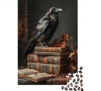 Puzzles 1000 Pièces Vintage Raven on Books Still Life Puzzle pour Adolescents Améliore La Mémoire Difficile Et Stimulant Casse-tête Jeux De Réflexion en Famille 52x38cm/1000pcs