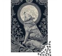 Puzzles 1000 Pièces Wolf Howling at Moon Art Print-2 Puzzles pour Adultes - Jeu Manuel - Idées De Détente À La Maison - Cadeaux De Noël Et d'anniversaire 38x26cm/1000pcs