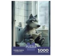 Puzzles 1000 Pièces Wolf Reading on The Toilet Puzzles pour Adultes - Modèle À Assembler - Défi Éducatif - Cadeau d'anniversaire Unique 38x26cm/1000pcs