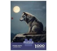 Puzzles 1000 Pièces Wolf Under Moonlight Puzzles pour Adultes - Modèle À Assembler - Défi Éducatif - Cadeau d'anniversaire Unique 70x50cm/1000pcs